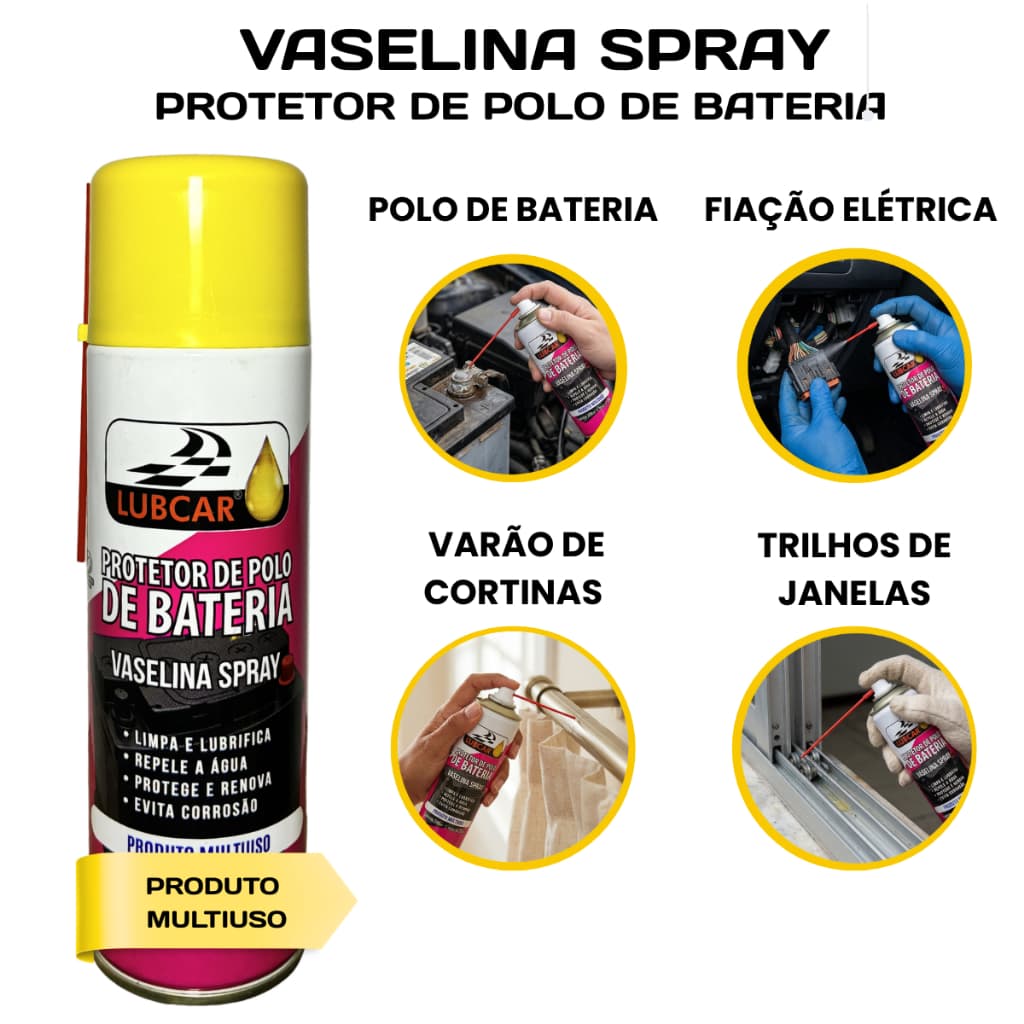 Vaselina Spray Lubrificante 300ml – Protetor Polo Bateria Dobradiça Borracha Trilho Uso Geral