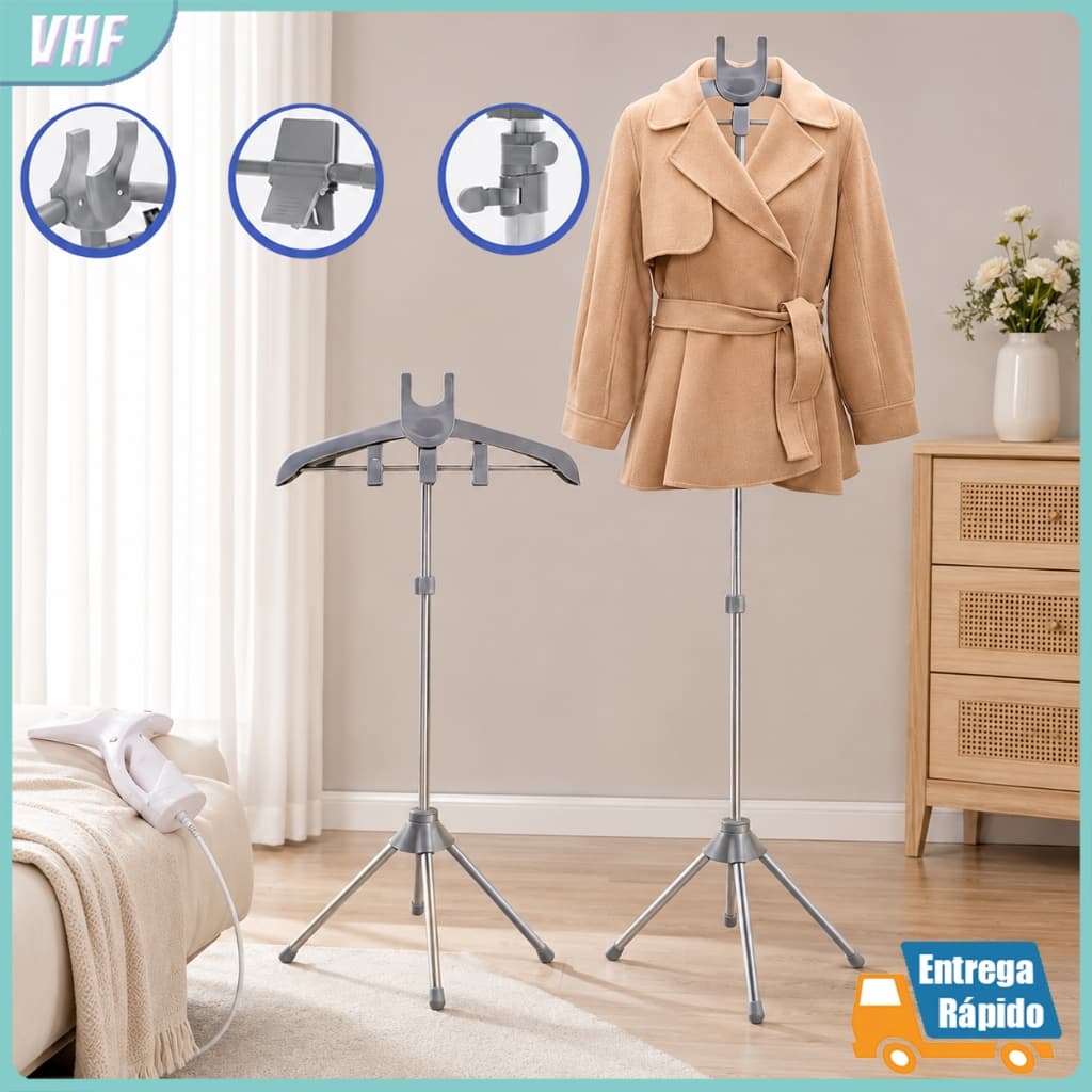 Suporte Tripé para Roupas a Vapor com Cabide Ajustável Dobrável, Estrutura Resistente e Prático Casa