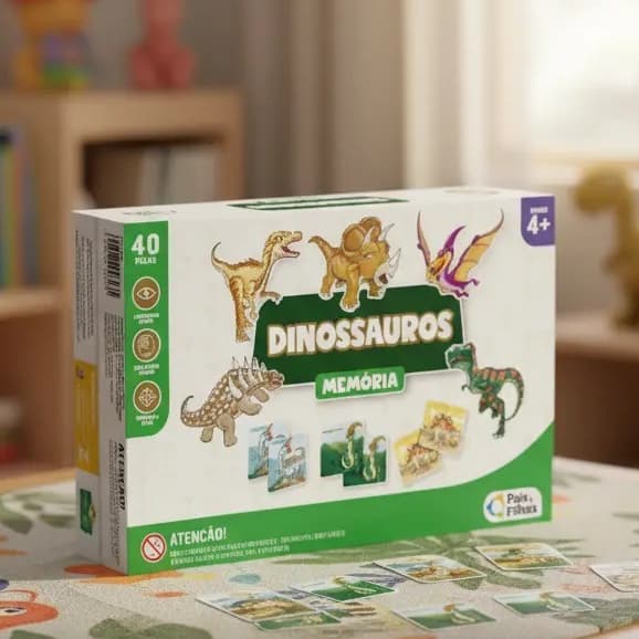 Jogo da Memória Dinossauros 54 Peças Brinquedo Educativo Infantil Pedagógico Crianças 4+ Anos