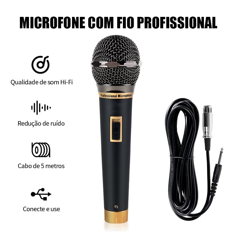 Microfone Com Fio RD-4S Reduz Ruído Inteligente Microfone Cardioide para Canto Palestras e Eventos com Cabo Extenso