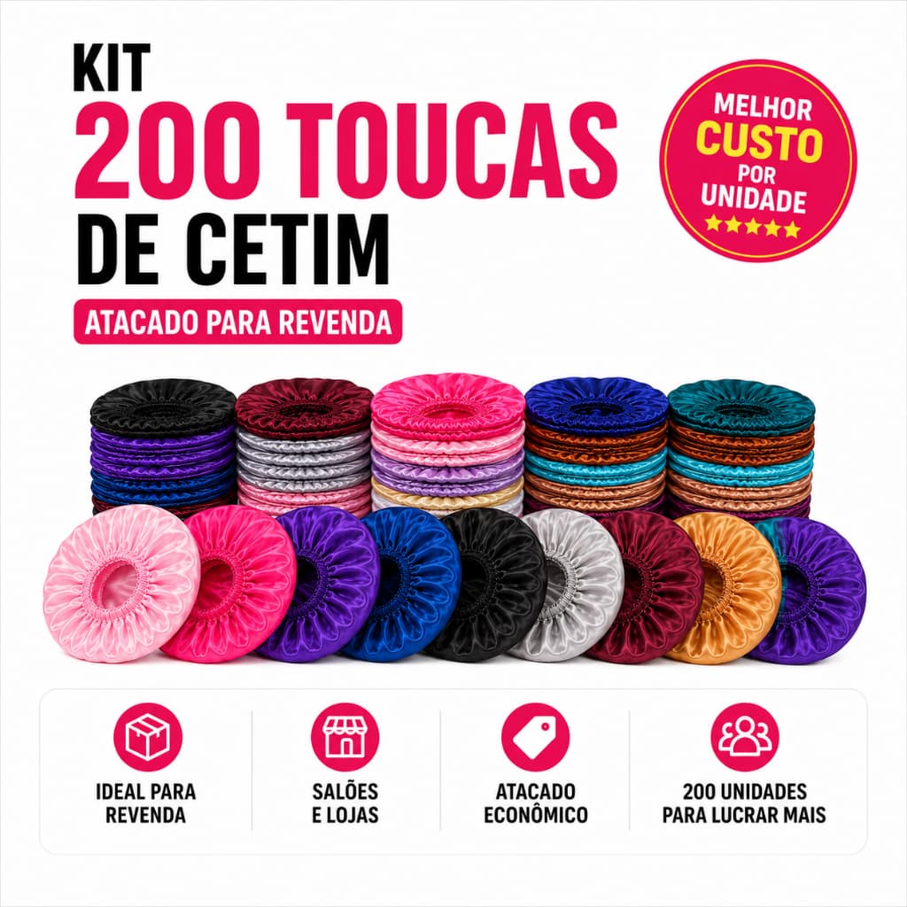 Kit Atacado 200 Toucas De Cetim Antifrizz Noturna Cabelo Cacheado Lote Para Revenda Lojista Salão