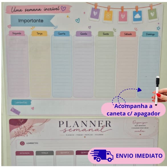 Planner Magnético Lousa Lembrete Imã Geladeira Porta Recados Anotação Semanal Mensal
