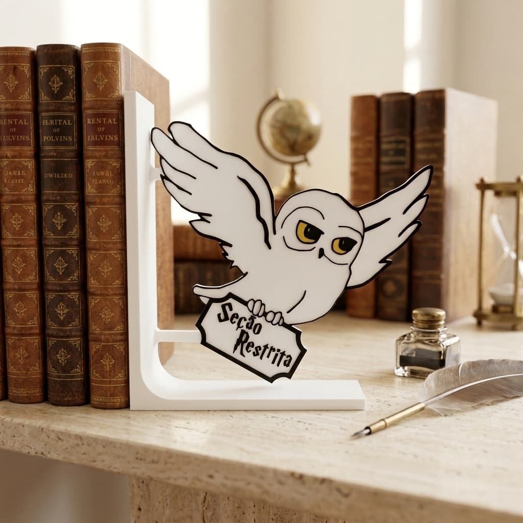 Suporte de Livros Harry Potter Edwiges Seção Restrita 3D ⚡ Aparador de Livros Geek Decorativo