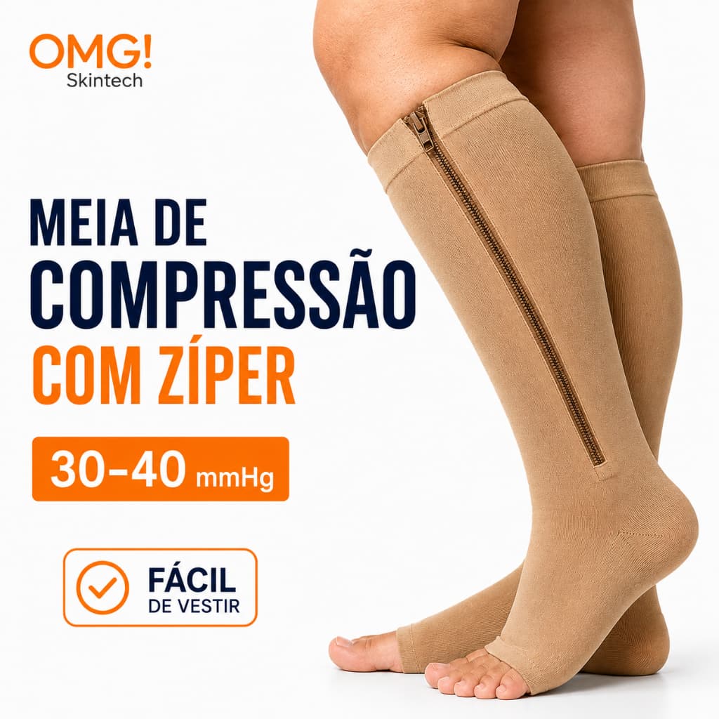 Meia Compressão 30-40 mmHg c/ Zíper BEGE / PRETA Unissex Tratamento varizes ANTI TROMBO - ORIGINAL