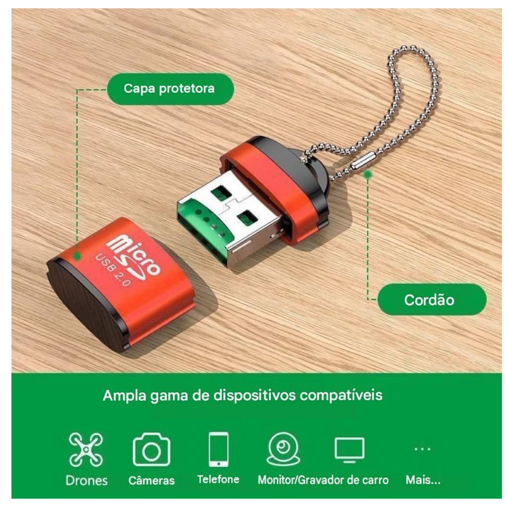Leitor de Cartão de Memória USB 2.0 Adaptador Micro SD  Portátil Alta Velocidade