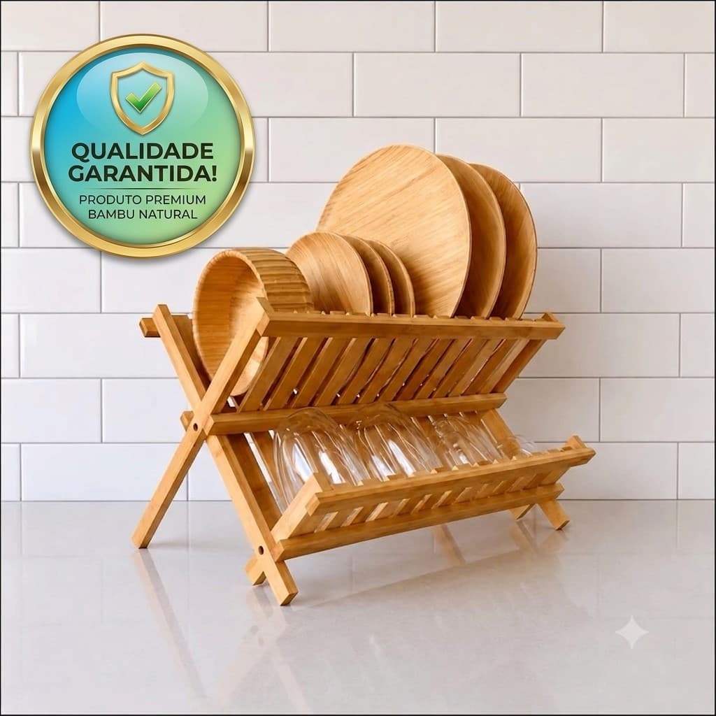 🌿Escorredor de Pratos em Bambu Dobrável Resistente à Água Ecológico e Antibacteriano