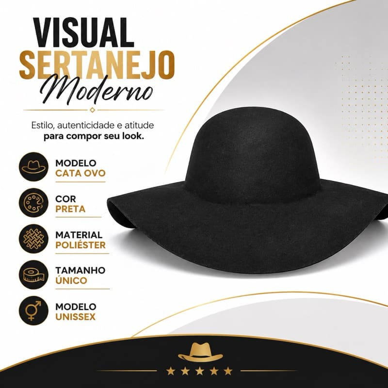 Chapéu Cata Ovo Natanzinho Preto Unissex Poliéster Estilo Sertanejo
