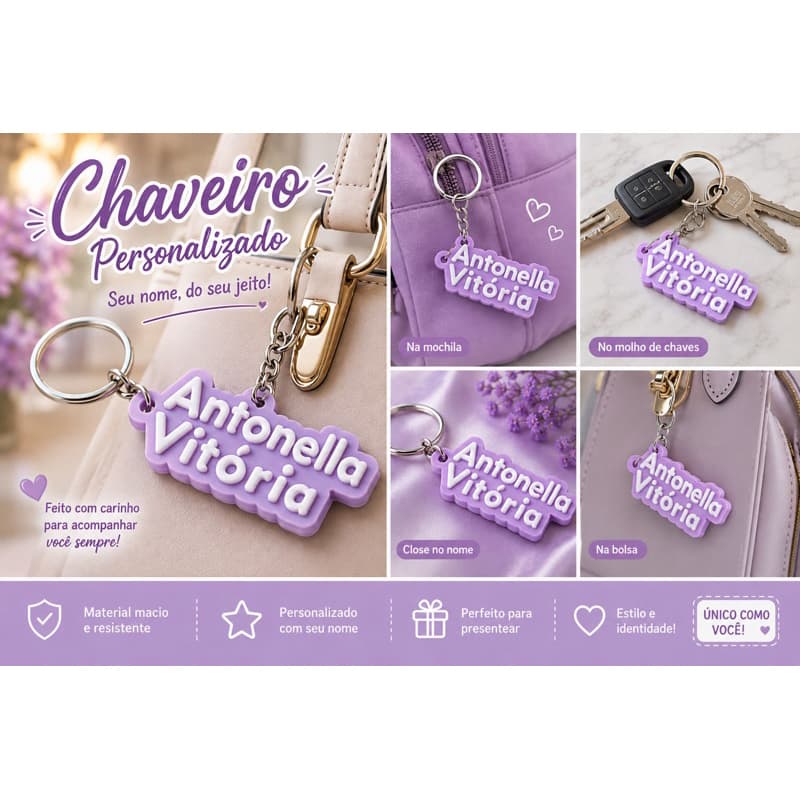 Chaveiro com nome e cor personalizado - Material Grosso e Reforçado - Excelente Qualidade