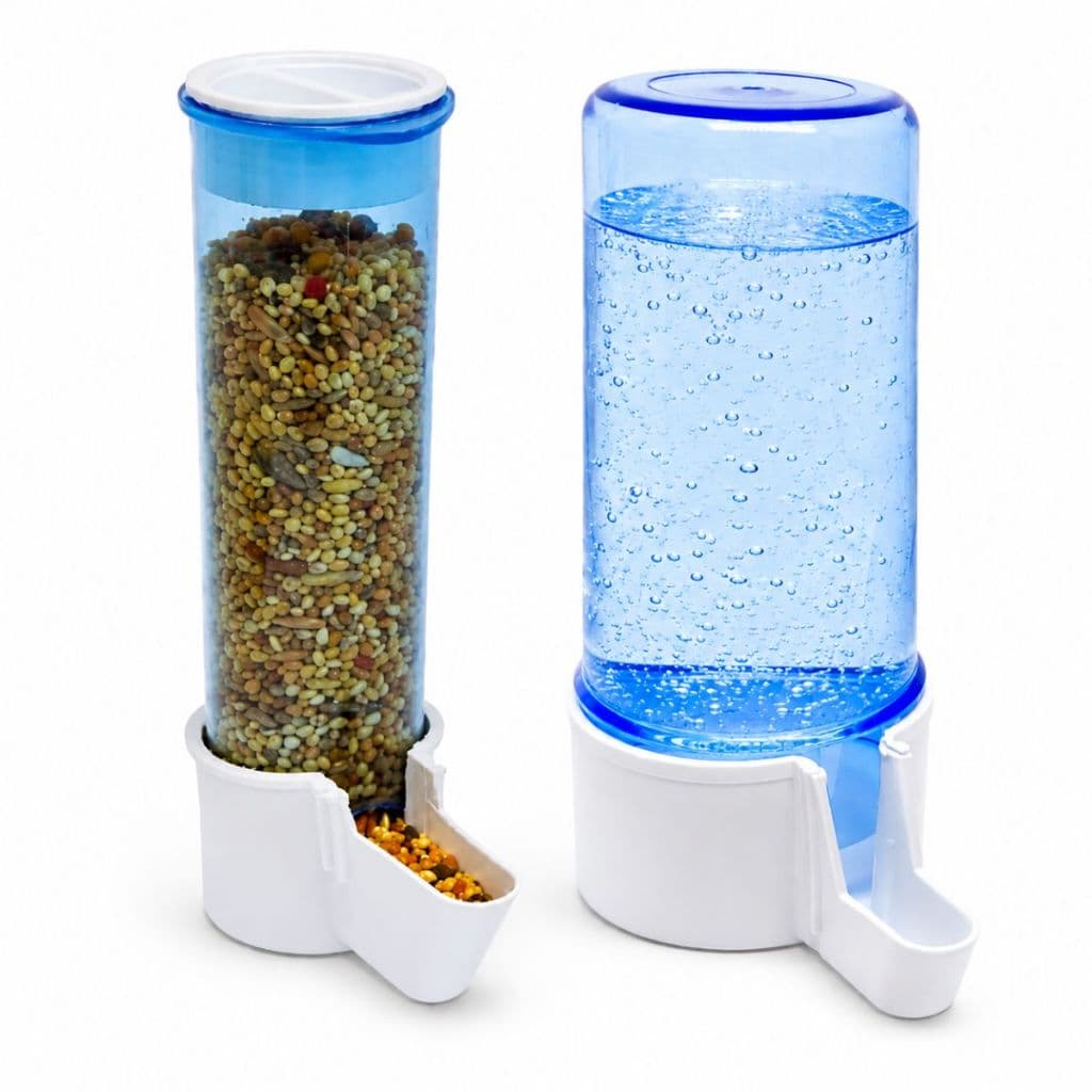Kit Comedouro Automático de Sementes 120ml + Bebedouro Automático 200ml - Aves e Pássaros