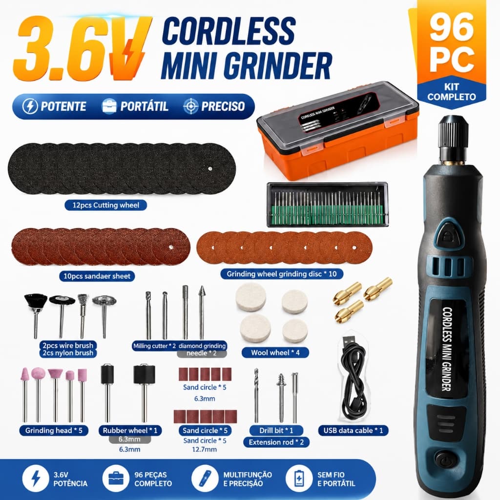 Kit 96 peças Mini Esmerilhadeira Sem Fio Conjunto De Elétrica Polidora Kit De Perfuratriz