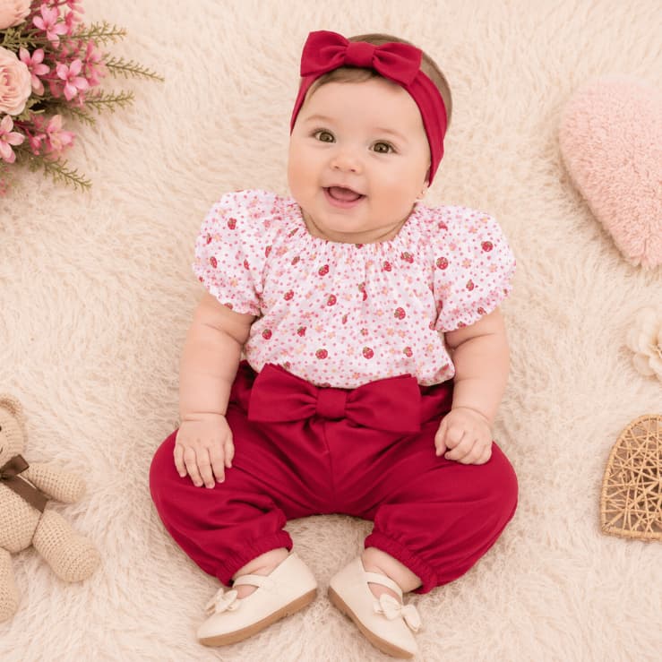 Conjunto Bebê Menina Cropped e Calça CapriAlgodão Estampado Mesversario Fashion