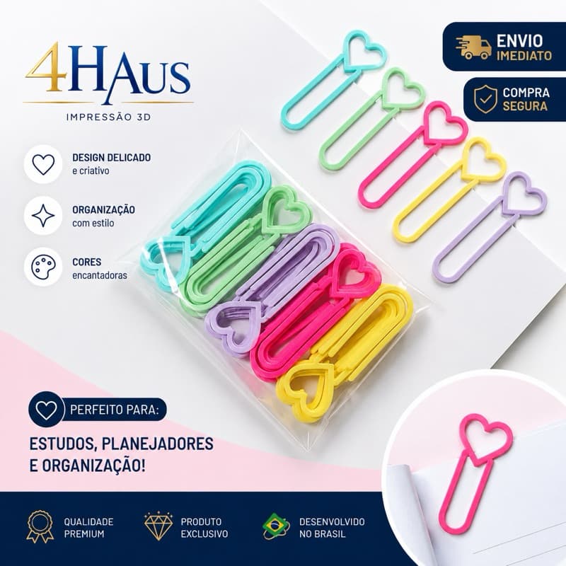 Kit 20 Clips Estrela Coração Coloridos Página Planner Agenda Material Escolar Lembrancinha Dia Professores Menina