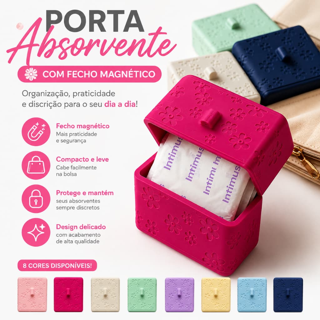 Porta Absorvente Feminino com Fecho Magnético Organizador Discreto para Bolsa, Porta Absorvente com Ímã Mods Necessaire