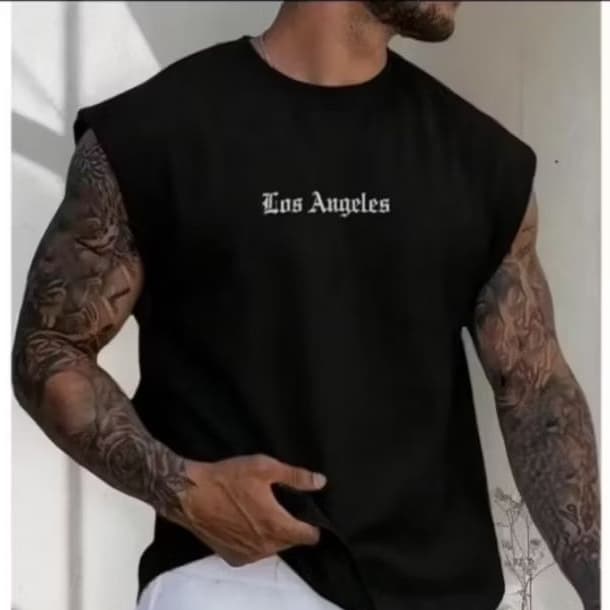 Camiseta Regata Oversized Estampada Los Angeles Masculina Estilo Streetwear Academia Treino Fitness Casual Verão