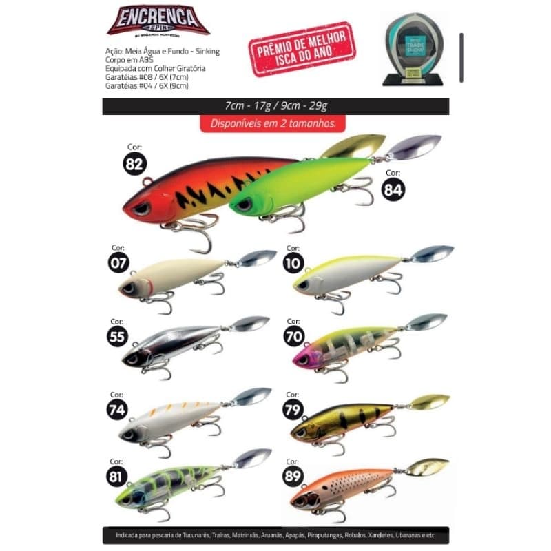 Isca Artificial Yara Encrenca Spin 7cm 17g – Alta Vibração para Tucunaré, Traíra, Dourado e Robalo