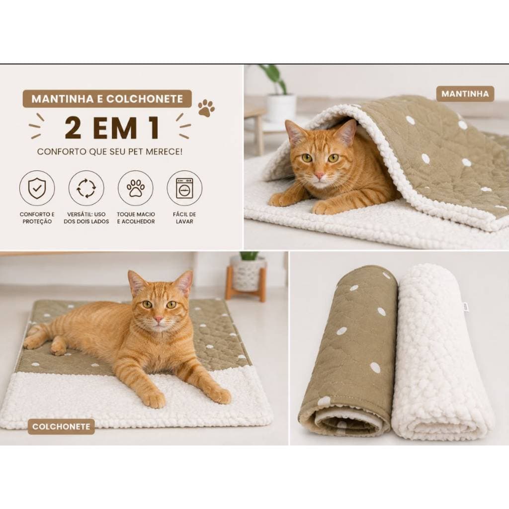Colchonete Pet 2 em 1, 75x80cm com Sherpa Macio Cama OU Coberta para Cães e Gatos 🐾