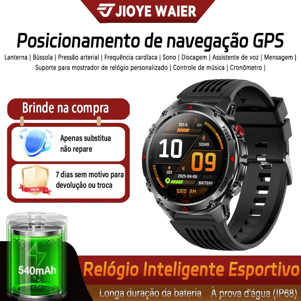 JIOYE Smartwatch Relogio Chamada GPS IP68 à Prova d'Água Bússola Esporte Relógio Smartwatch Redondo