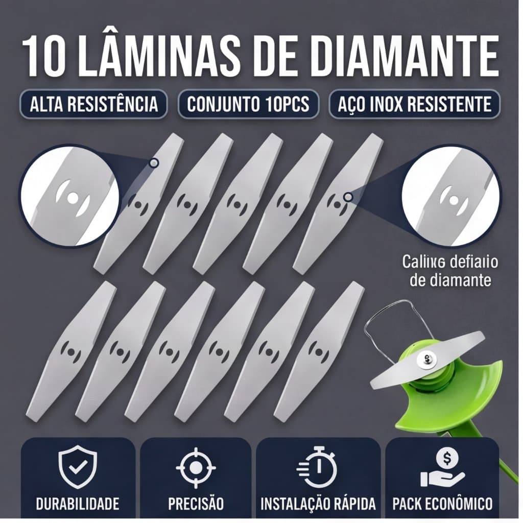 Kit com 10 Lâminas para Cortador de Grama e Aparador de Grama Peça de Reposição