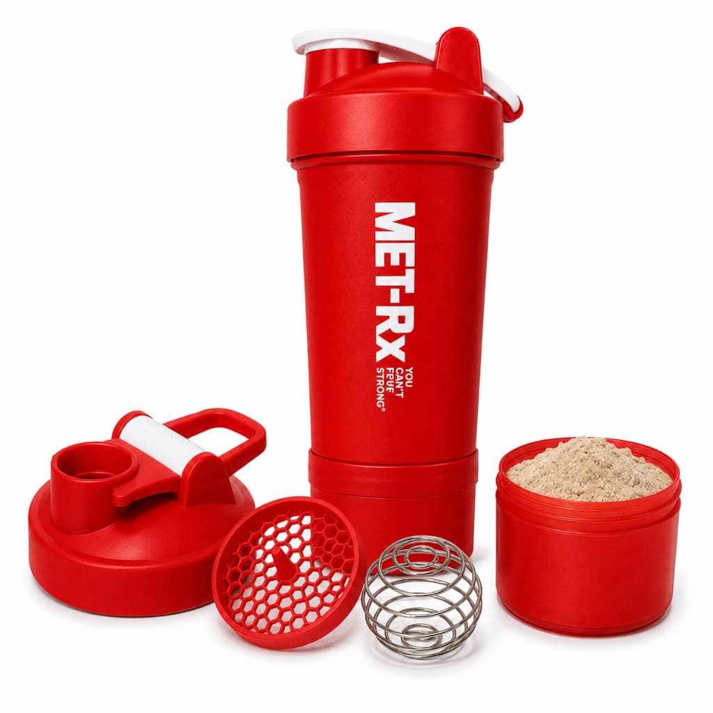 Coqueteleira Shaker Vermelha 600ml Com Compartimento Academia Fitness Whey Creatina Treino
