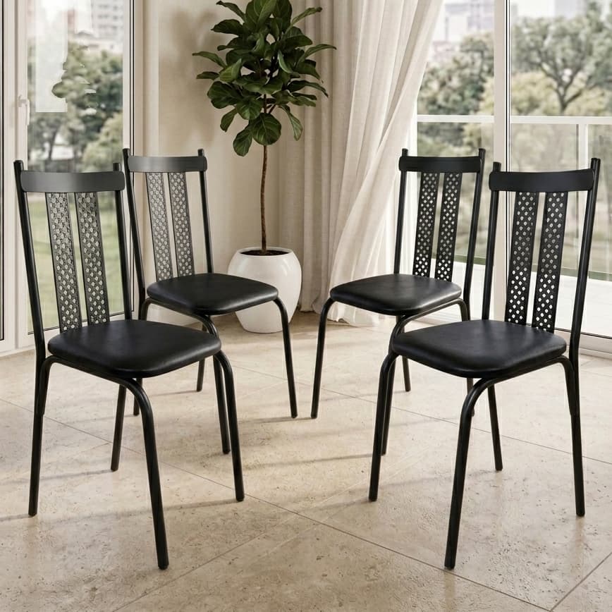 Kit 4 Cadeiras E Assentos De Jantar Pretos Confortável Resistente Para Cozinha Sala De Jantar Buffet