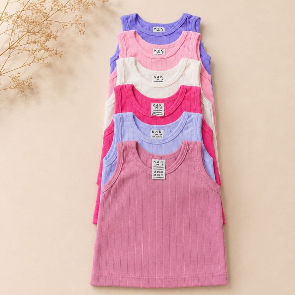 Kit 3 Peças Regata de Bebê Canelada Lisa 100% Algodão Feminina e Masculina Verão Básica Infantil Menina e Menino