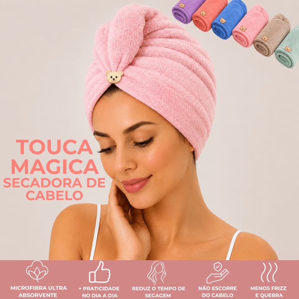 Touca Secadora Mágica de Cabelo Microfibra Super Absorvente Anti Frizz Secagem Rápida para Cabelos Longos Cores Sortidos