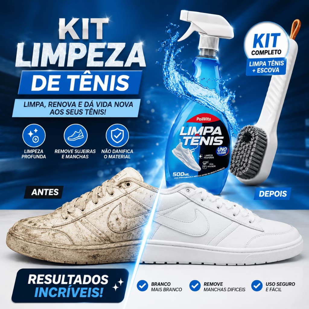 Limpa Tênis + Escova Spray Premium Espuma Provita 500ml Remove Sujeira Pesada Calçado Branco
