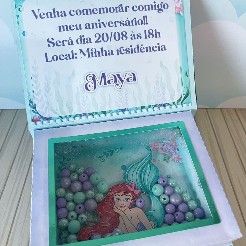 ✨ Convite Personalizado Luxo - Ariel, Pequena Sereia - Papelaria Personalizada - Lembrancinha de Festa