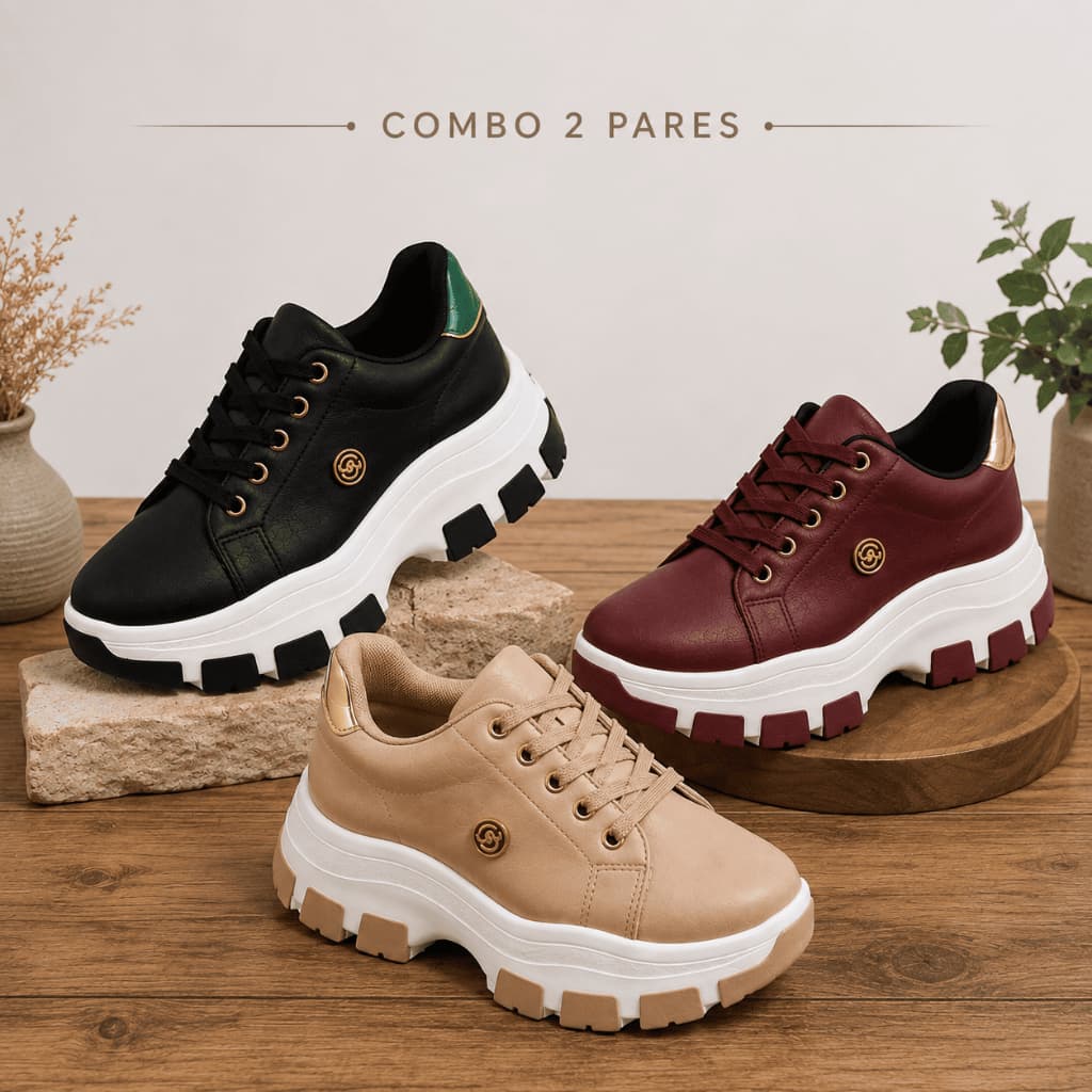 Combo 2 Pares Tênis Plataforma Feminino Confortável Casual Leve Macio Borracha 34 ao 39 Resistente