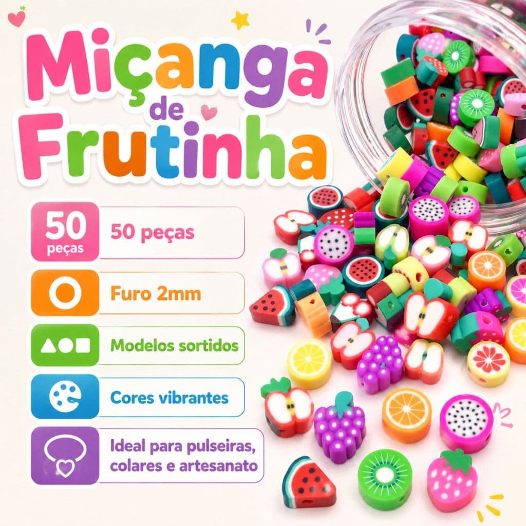 50 Peças Miçanga Infantil Frutinha Para Artesanato Pulseira Colar Strap phone