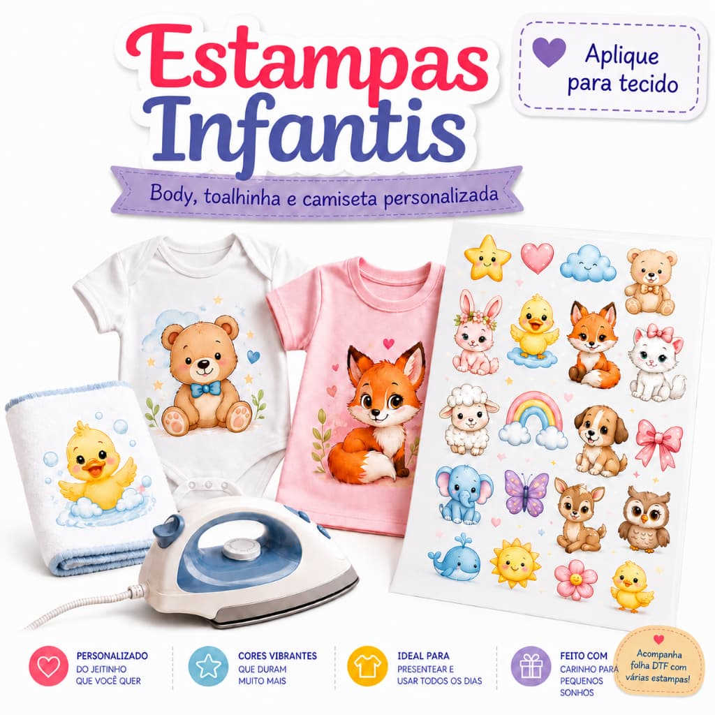 Impressão DTF, Estampas Fofas, Estampas Infantil, Estampas Disney,ferro de passar roupa adesivo 100 cm - A / 57 cm - L