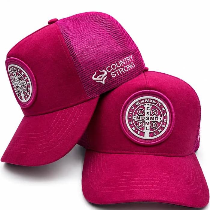 Boné São Bento Premium Com Bordado em Alto Relevo Chapéu masculino Telinha Trucker Tela Caminhoneiro Aba Curva Fe forca
