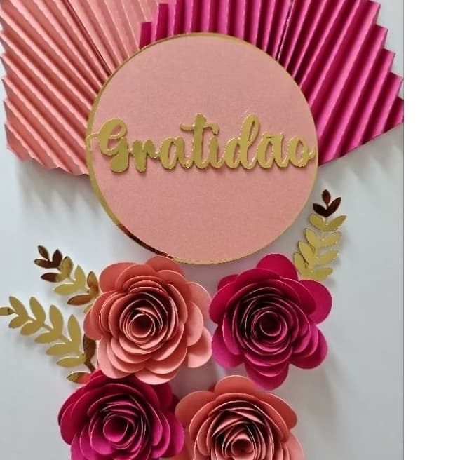 Topo floral gratidão feminino/Topper personalizado/ Flores/Flor de papel/Fazemos qualquer tema