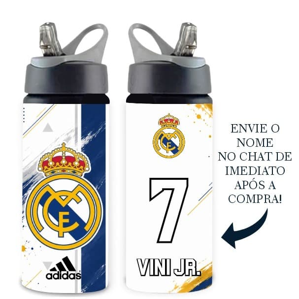 Garrafa Real Madrid Alumínio/Squezee - 600ml - Personalizada com nome