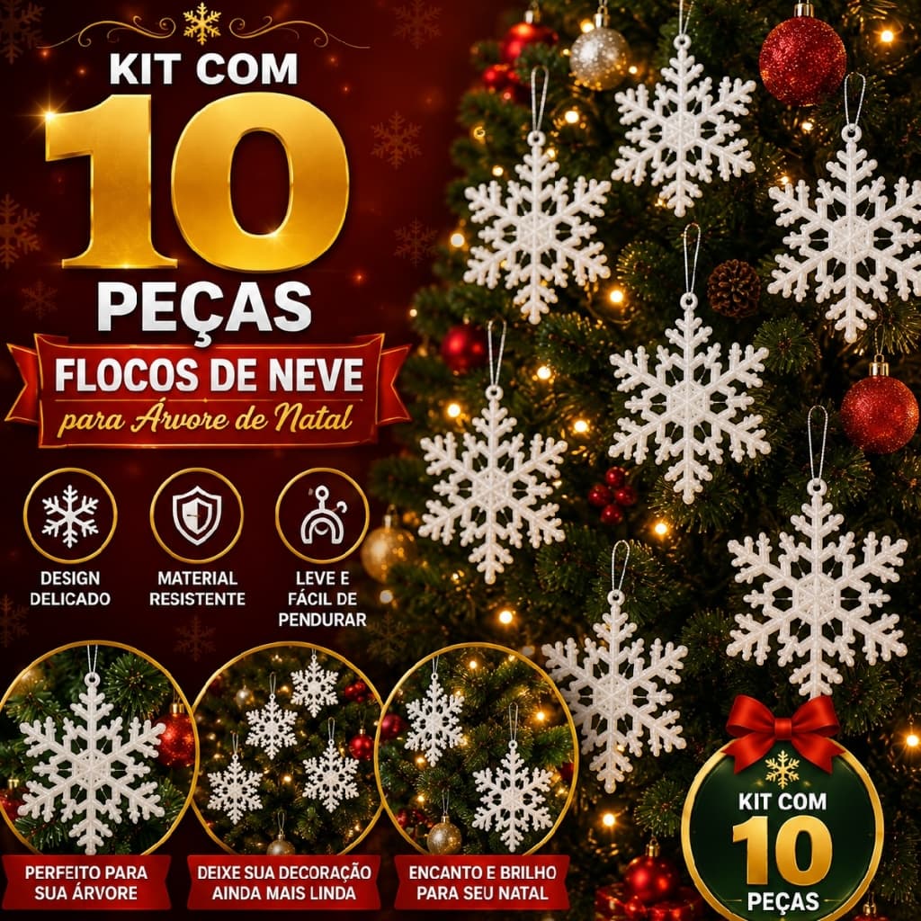 Flocos De Neve Glitter Pendente Enfeite Árvore Natal Branco 10cm 5/10/15 Unidades