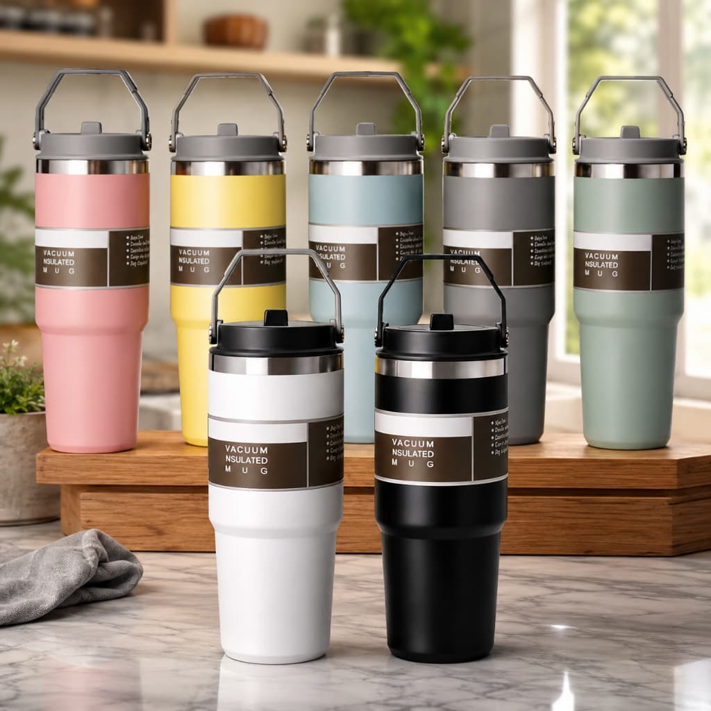 Copo Térmico 900mL Aço Inox Com Alça Flip Dupla Parede Squeeze Academia Trabalho Envio Rápido