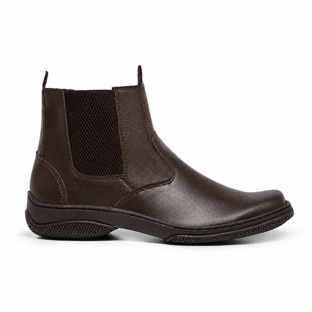 BOTINA CONFORT MASCULINA BOTA ORTOPÉDICA EM COURO SOLADO COSTURADO ANTI STRESS BICO QUADRADO