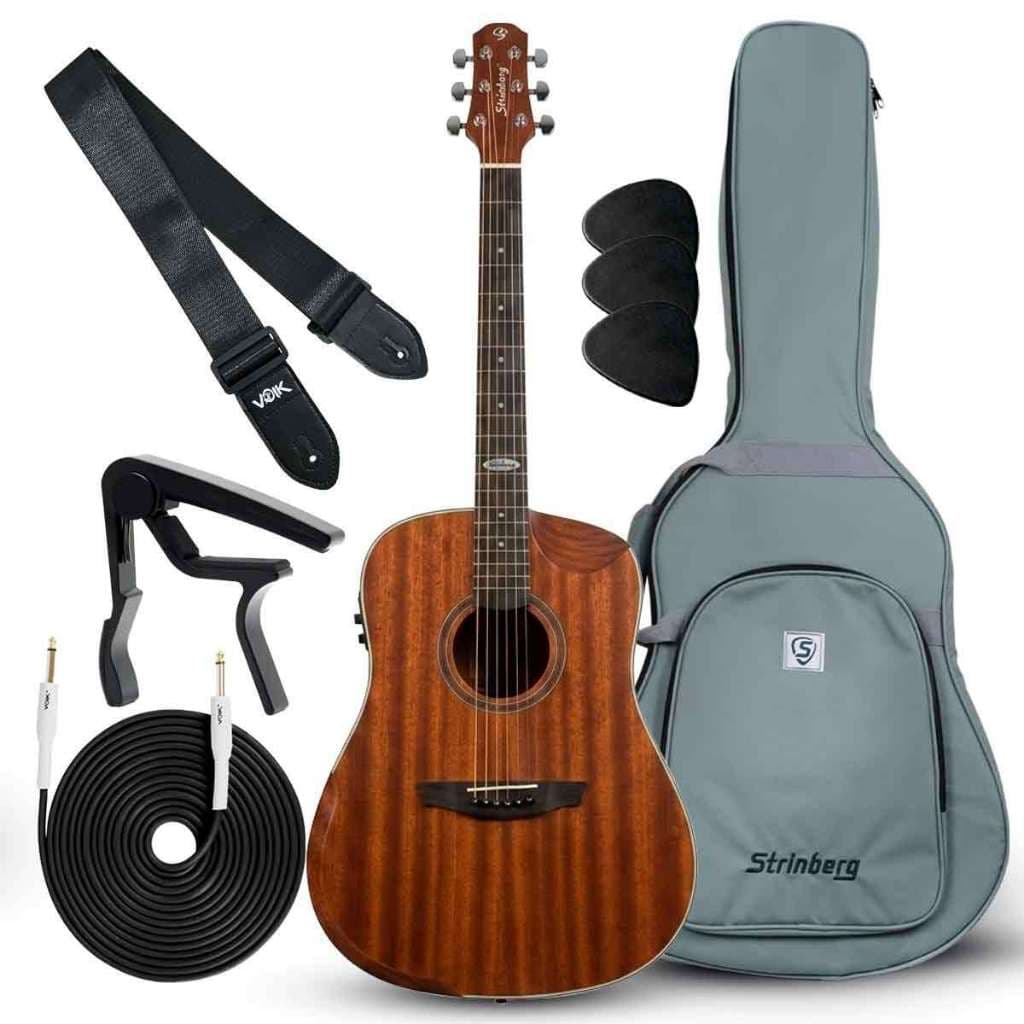 KIT VIOLÃO STRINBERG SD201HCR MGS FOLK HALF CUTAWAY COM ARM REST + ITENS VOIK