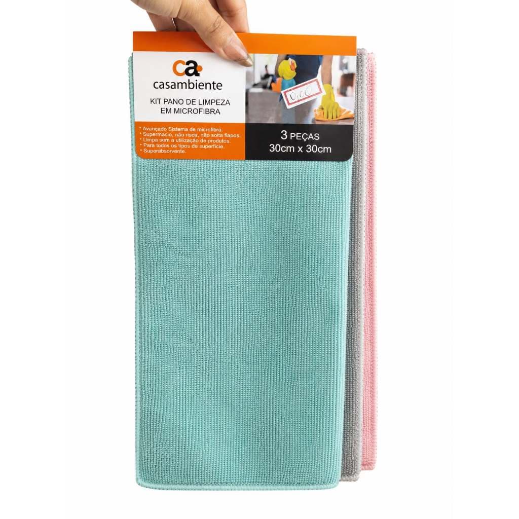 Kit Pano de Limpeza em Microfibra com 3 unidades  - Pano Cozinha Para Pia