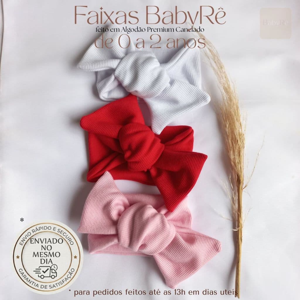 Kit 3 Faixa Turbante Bebê Ajustável Algodão Laço Maternidade Baby Tiara Infantil Recém-Nascido