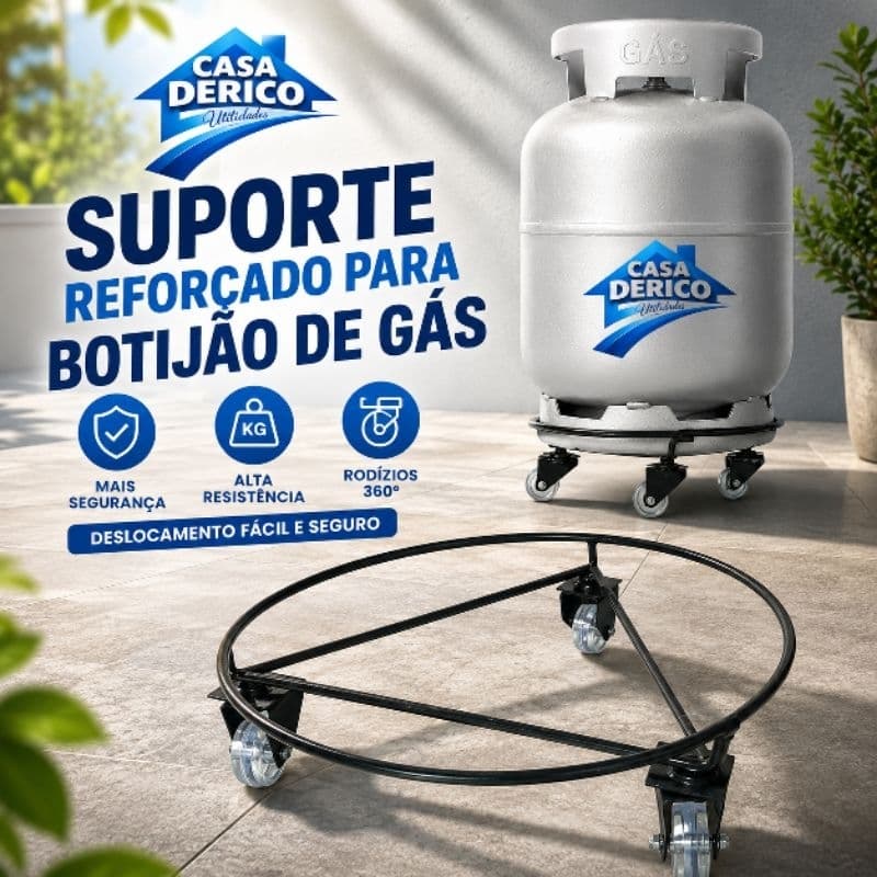 Suporte para Botijão de Gás e Vaso em Ferro Reforçado com Rodas Carrinho Resistente Multiuso