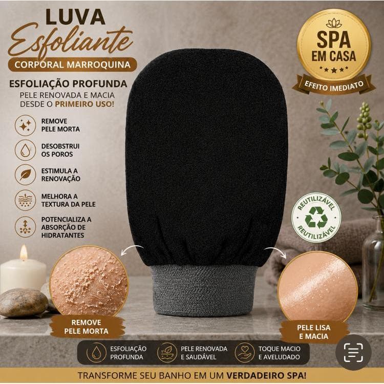 Luva Esfoliante Corporal Premium Banho Spa | Luva Marroquina Kessa | Pele Lisa e Macia | Skin Care