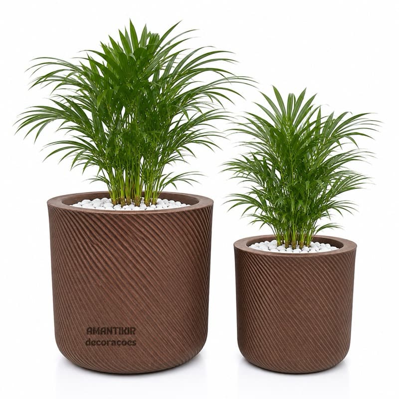 Kit 2 Vasos para plantas Decorativo Reciclável em Polietileno Moderno , Bojo Vertical -  P e M -  Ref. 103/104