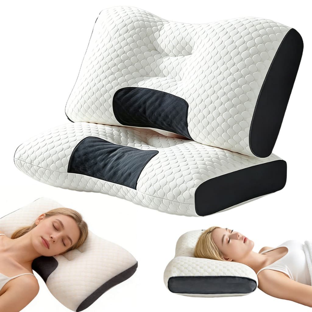 Kit 2 Travesseiro Cervical Ortopédico Ergonômico Confortavel Alivia Dores Coluna Postura Macio Premi