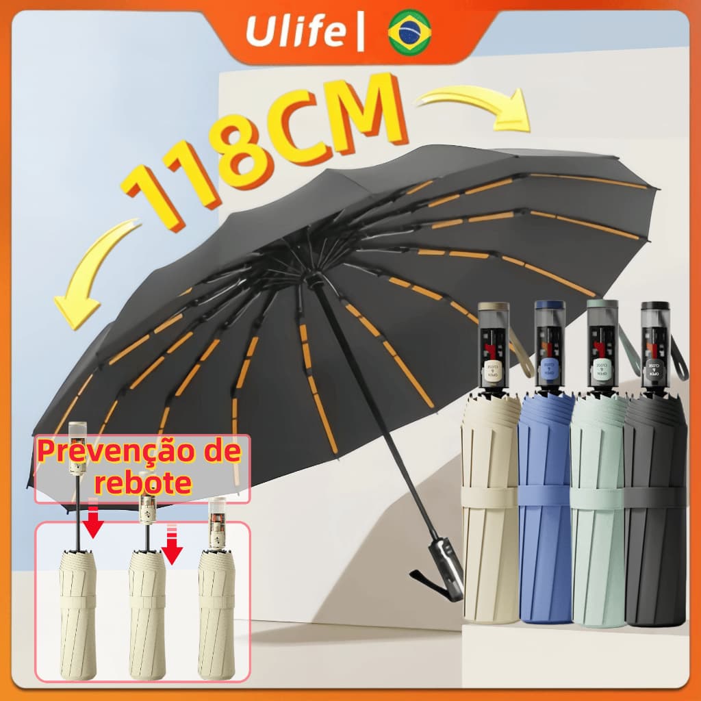 Guarda-chuva Automático Antirrebote 50 Varetas para Sol e Chuva Grande e Proteção UV Dobrável