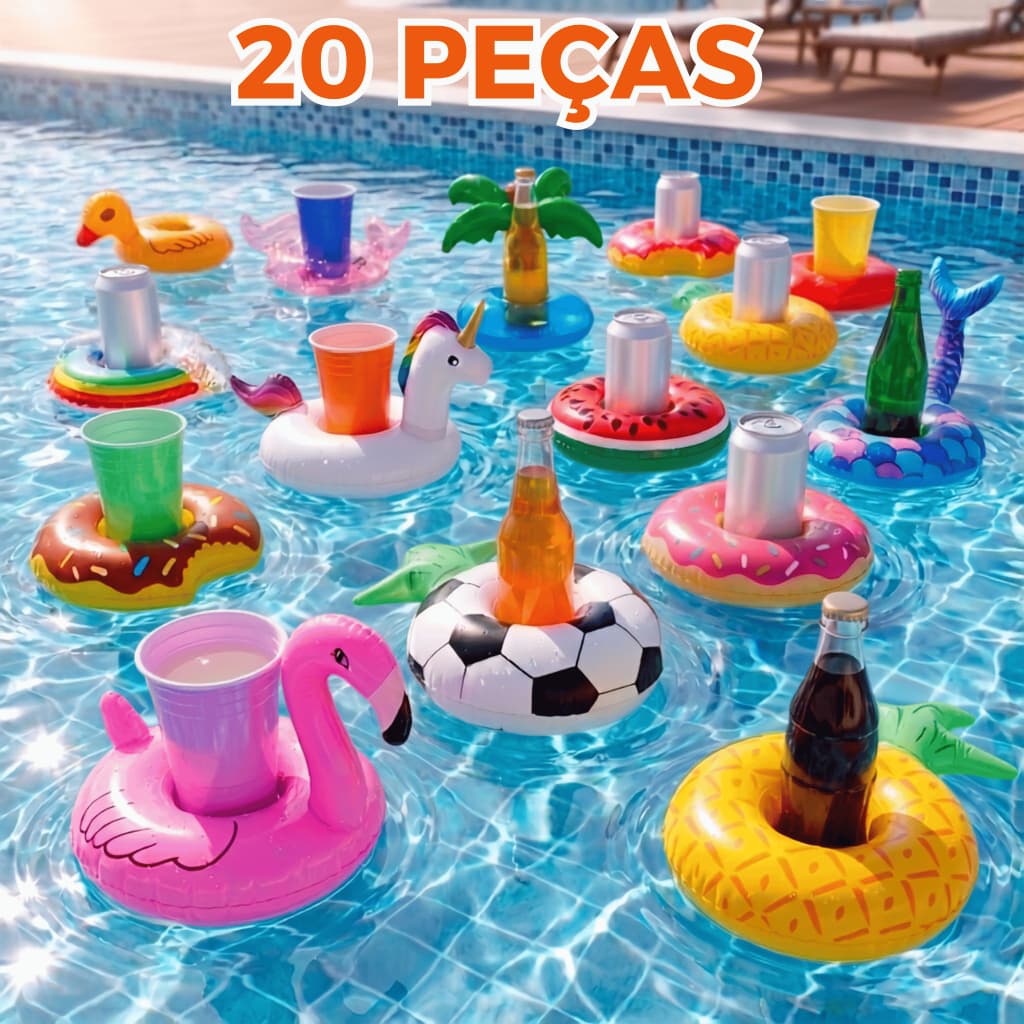 Kit 5/10/20 Boias Porta Copo Inflável Piscina Porta Lata Bebida Donut Flamingo Frutas Pool Party