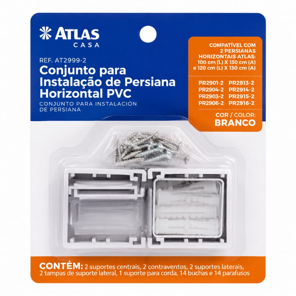 Conjunto Instalação Persiana Horizontal PVC Branco Atlas, Completo e Prático