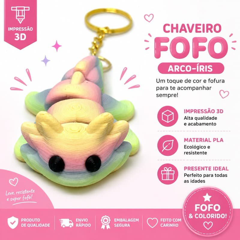 Chaveiro Articulado Axolote Colorido | Fofo | Presente | Criança