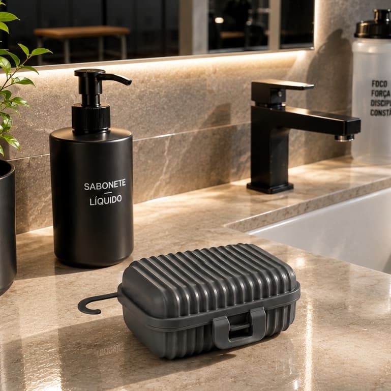 Porta Sabonete com Tampa Trava de Plástico Resistente Saboneteira de Viagem Compacta Bolsa Plasútil