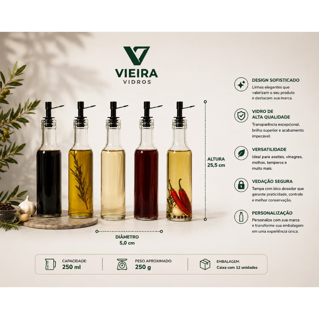 Galheiteiro 250ML para Vinagre, Azeite e Licor Artesanais.